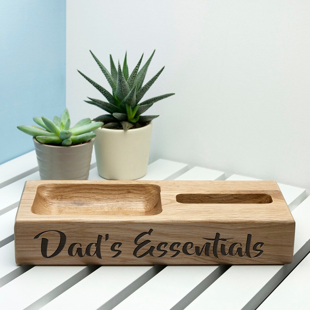 Personalised Oak Phone Holder Stand, Father's Day, Gift for Dad, Daddy