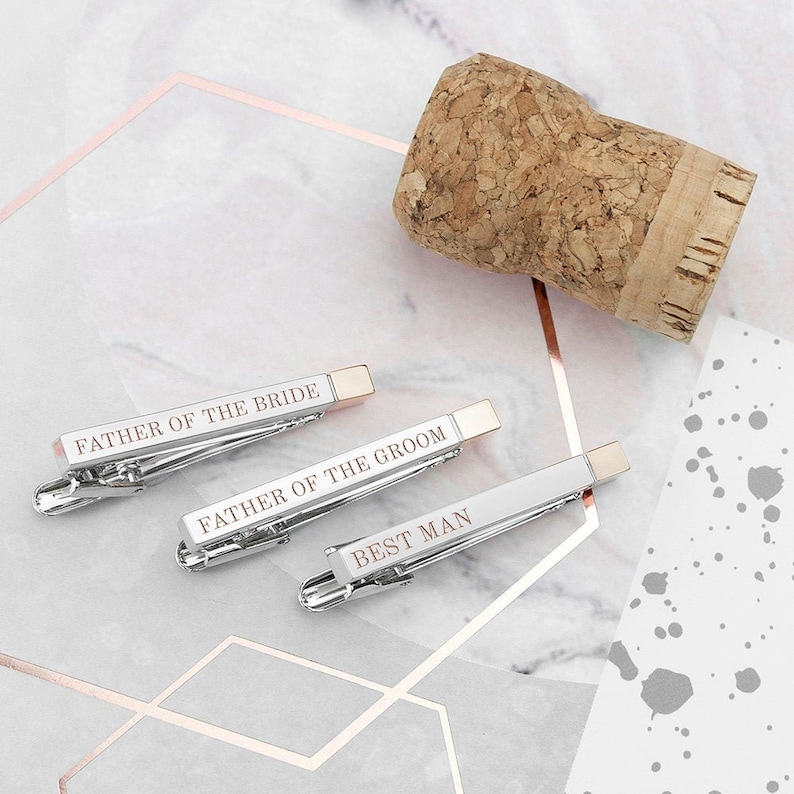Groomsmen Birthday Father Xmas Wedding Day Gift Bride Favours Usher Groom Best Man Personalised Engraved Two Tone Wedding Tie Clip