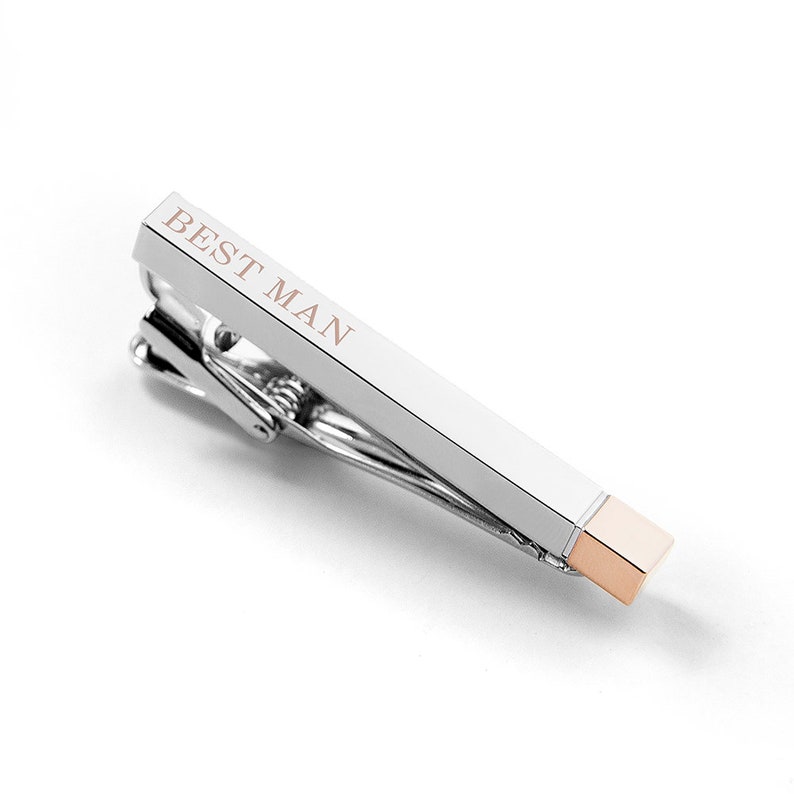 Groomsmen Birthday Father Xmas Wedding Day Gift Bride Favours Usher Groom Best Man Personalised Engraved Two Tone Wedding Tie Clip