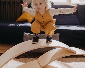 Natural Waldorf Wooden Balance Board for Kids & Toddlers, Wood Wobble Toy for Practicing,  Yoga