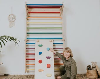 Climbing Triangle and Climber Wall 2in1 Play Gym | Choose Color & Optional Ramp | Indoor Wooden Playset