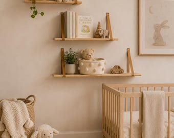 Nursery Floating Shelves, Solid Pine Wood Room Decor, Kids Bookshelf