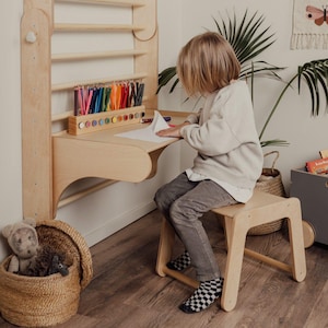 Conjunto de escritorio y silla para niños para muro de escalada/triángulo (2 en 1), muebles Montessori