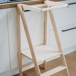 Slim foldable learning Stepping stool, Montessori furniture, Adjustable kitchen tower, Toddler Tower