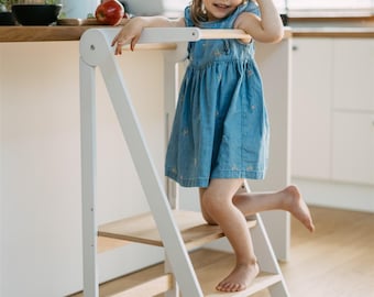 Toddler kitchen tower, Kids step stool, Fold-up learning helper, Montessori, Foldable tower, Kids tower stool, Learning helper, Stepping