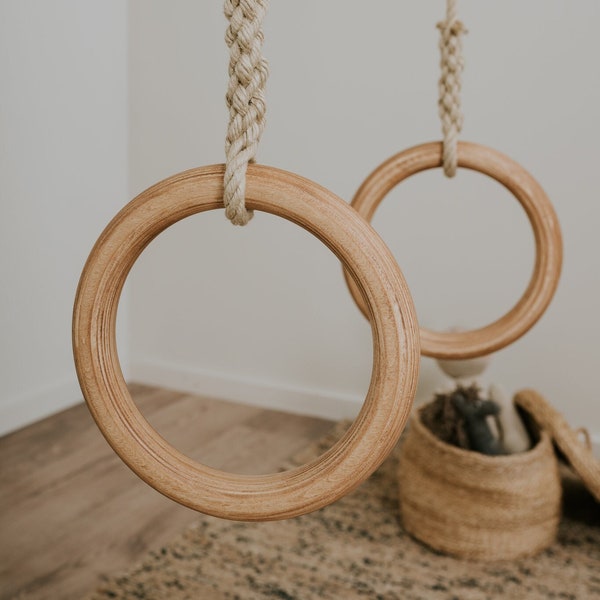 Gymnastic rings, Wooden rings, Rings with adjustable straps, Fitness rings, Exercise rings