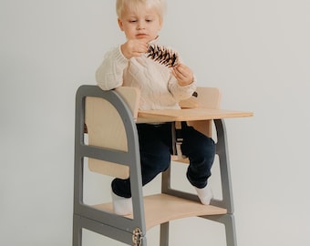 Transformable kitchen toddler tower and feeding chair combo