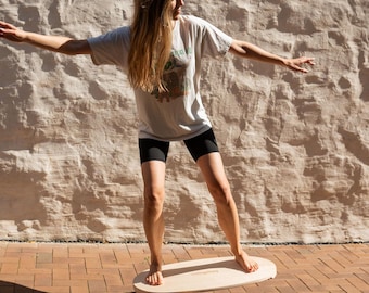 Wood Balance Board with Cork Roller: Surf, Skate, Snowboard Trainer