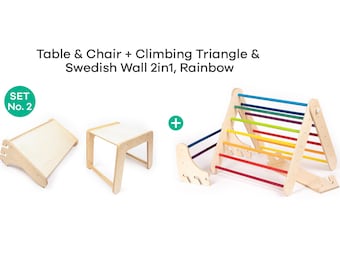 Table & Chair for Climbing Wall - Triangle (2in1), kids table and chair, Montessori furniture, Kids desk chair, Preschool learning table