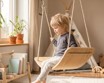 Baby Swing and Balance Board 2in1, Indoor Outdoor Wooden Kids Toy