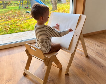 Foldable Kids Table and Chair Set, Wooden Activity Desk for Drawing and Crafts