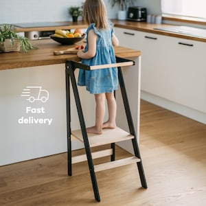 Ayuda de aprendizaje plegable y delgada, muebles Montessori para cocinas pequeñas, taburete para niños, torre para niños pequeños, torre de cocina ajustable