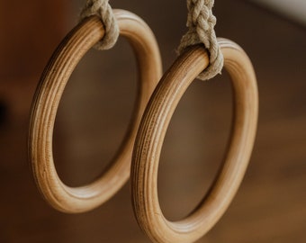 Gymnastic rings, Wooden rings, Rings with adjustable straps, Fitness rings, Exercise rings