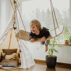 Indoor Wood Swing, Swing Seat, Swing, Chair, Seat, Balance Board, Montessori toy, Swing and Balance Board 2in1, Wooden Toy, Toddler toy