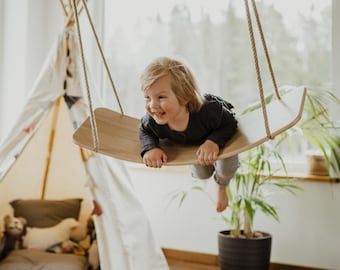 Indoor Wood Swing, Montessori toddler toy, Swing and Balance Board 2in1