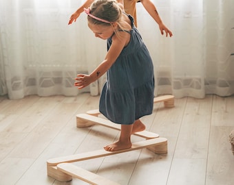 Wooden Montessori Balance Beam set for kids and toddlers, Balance Path, Gymnastic beam