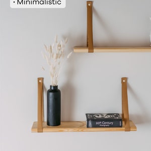 Wall shelf, Minimalistic leather strap shelf, Solid pine wood shelf, Shelf with straps, Living room wall décor, Book shelf nursery
