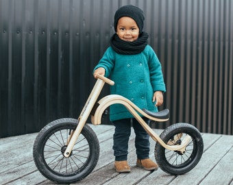Wooden Balance Bike 12", Wood Push Bikes, Toy Bicycle, No Pedal Runbike, Training Bike For Toddlers and Kids, Wood bicycle, Kids bicycle