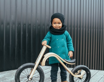 Wooden Balance Bike 12", Push No Pedal Runbike, Training Bike For Toddlers and Kids