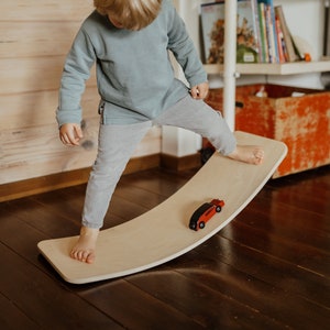 Natural Wooden Balance Board for Kids & Toddlers, Wood Wobble Toy for Practicing, Yoga Curvy Board, Toddler toy image 2