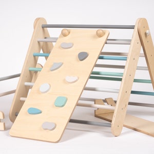Climbing Triangle Set, Climber Wall (Swedish), Montessori Wood toy Ramp Slide