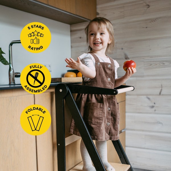 Torre de cocina plegable, Torre auxiliar plegable, Torre auxiliar, Taburete escalonado, Taburete escalonado para niños pequeños, Juguetes Montessori