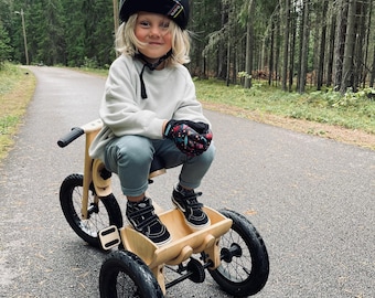 Kids Wooden Tricycle for 1-5 Years (Balance bike + tricycle add-on)