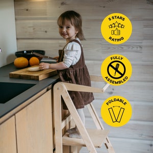 Tour d'assistance Montessori, Tour de cuisine pliable, Tour d'assistance, Jouets Montessori, Tour pliable, Escabeau, Tour d'assistance pour tout-petit Natural