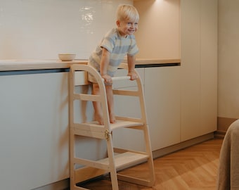 Transformable Kitchen Toddler Tower | Convertible Wooden Step Stool & Table Set