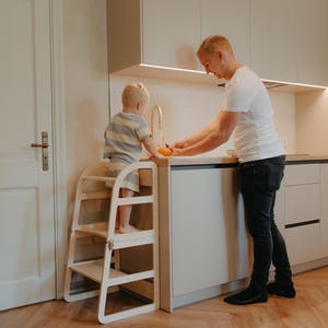 Transformable Kitchen Wooden Tower for Toddlers | Convertible Wooden Step Stool & Table Set