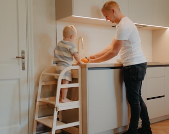 Transformable Kitchen Wooden Tower for Toddlers | Convertible Wooden Step Stool & Table Set