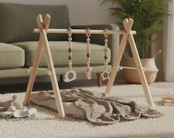 Wooden Baby Gym Frame with hanging toys