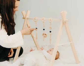 Baby Gym Frame, Wooden Playpen, Activity arch with Montessori hanging toys