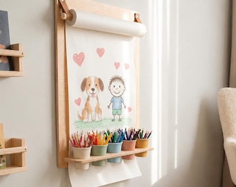 Montessori wall art drawing board for kids with pencil holder