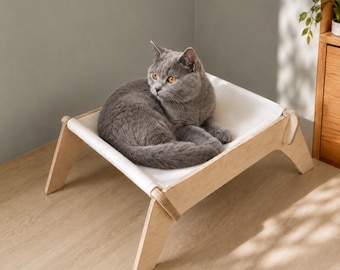 Cat Bed with Washable Cotton Canvas, Modern Elevated Cat Furniture