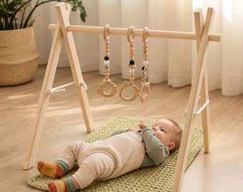 Wooden Play Gym, Foldable Montessori  Activity Gym