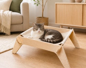Elevated Cat Bed with Washable Cotton Canvas, Modern Cat Furniture