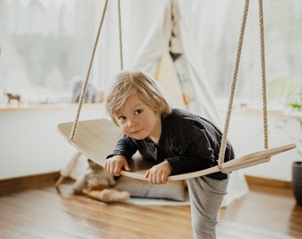 Schaukel aus Holz, Swing Board, Balance Board and Swing 2in1, Montessori Toys, Balance board for kids, wooden, swing board