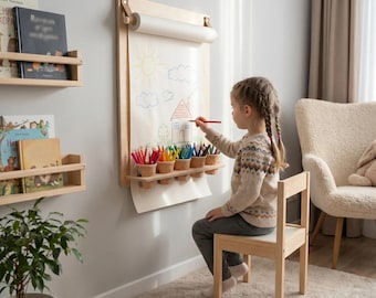 Kids wall easel with pencil holder, Wooden kids art board