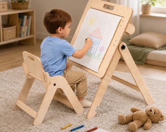 Toddler Table and Chair Set, Foldable Kids Activity Table for Drawing, Crafts, Art, Mealtime