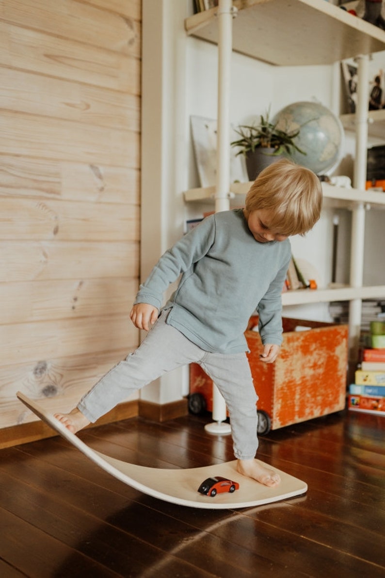 Balance board with Merino Wool FELT, Curvy board, Wooden curvy board, Activity board zdjęcie 5