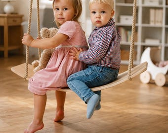 2-in-1 Swing and Balance Board, Wooden Indoor Swing for Kids, Montessori Rocker Toy