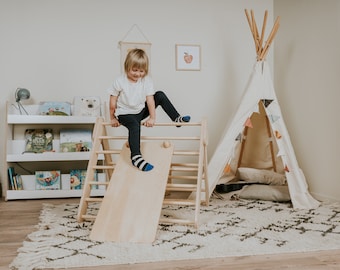 Triangle Climber with Ramp, Natural Wood