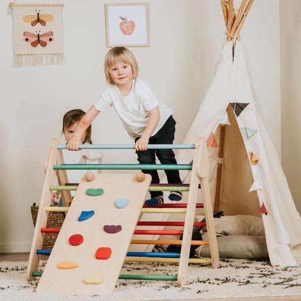 Montessori climber set, toddler climbing gym with ramp slide