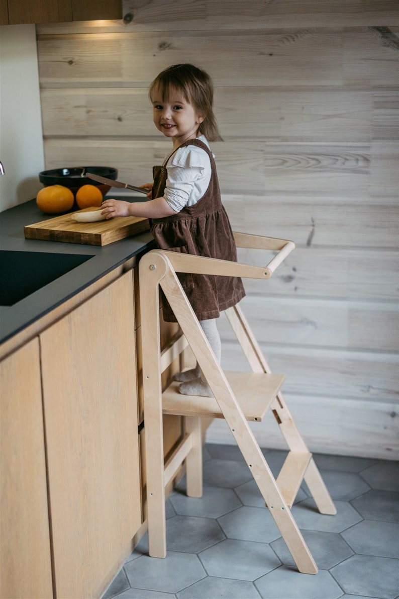 Tabouret d'assistant à hauteur réglable, tour Montessori, tour de cuisine pliable, assistant de tour de cuisine, escabeau, meubles Montessori image 5