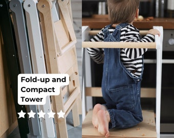 Kitchen Tower Helper Montessori, Learning Montessori Tower, Small kitchen tower, Childrens step stool, Learning stool toddler, Fold-up tower