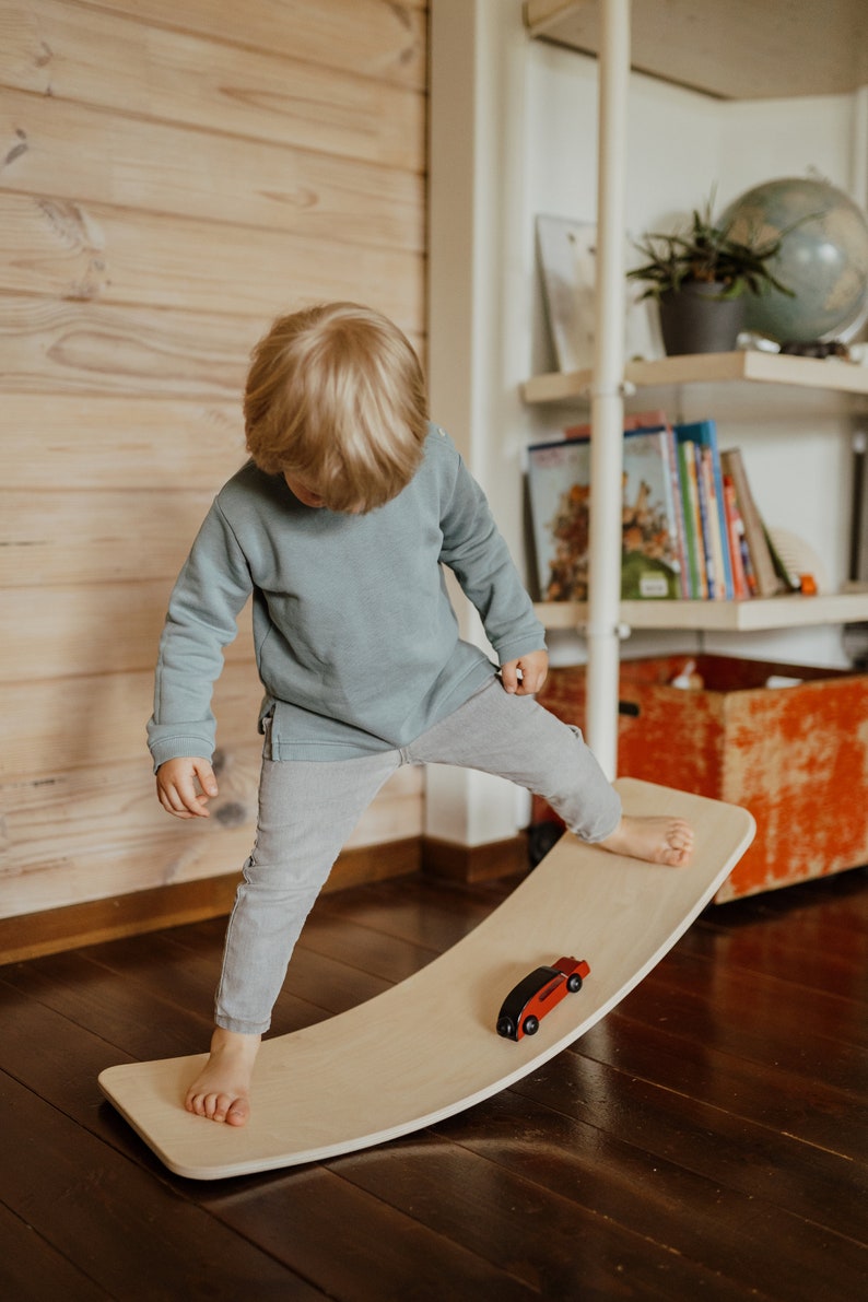 Natural Wooden Balance Board for Kids & Toddlers, Wood Wobble Toy for Practicing, Yoga Curvy Board, Toddler toy image 2