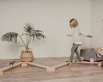 Wooden Montessori Balance Beam set for kids and toddlers, Balance Path, Gymnastic beam