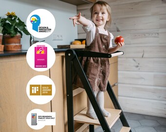 Adjustable Height Helper Stool, Montessori tower, Foldable kitchen tower, Kitchen tower helper, Step stool, Montessori furniture