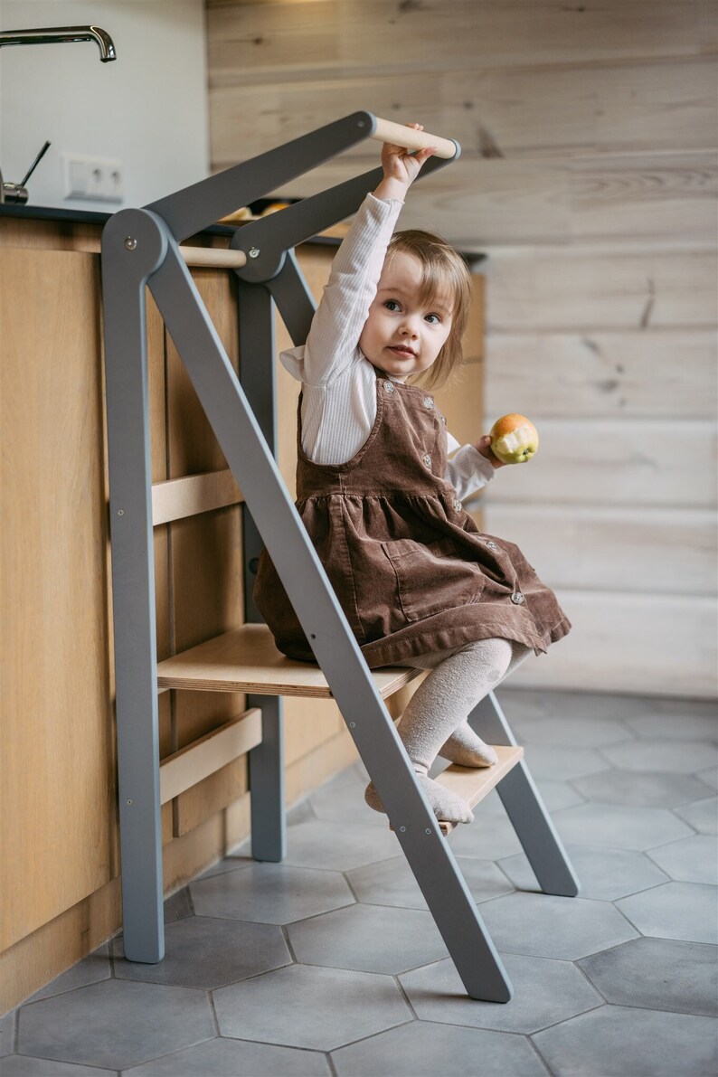 Tabouret d'assistant à hauteur réglable, tour Montessori, tour de cuisine pliable, assistant de tour de cuisine, escabeau, meubles Montessori image 6